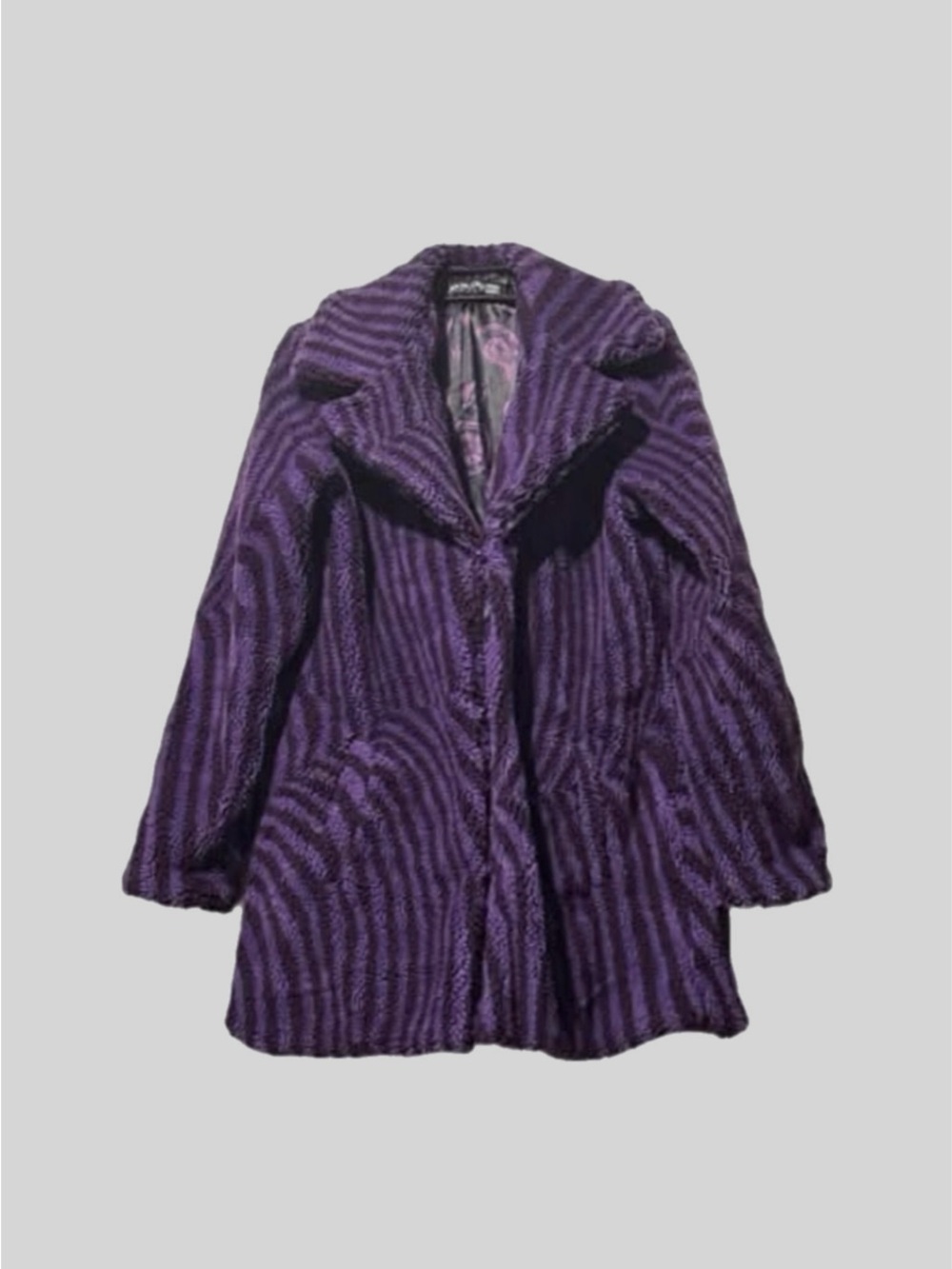 Dolls Kill x Willy Wonka Vision Purple Trippy Jacket XXS Faux Fur Sherpa Swirl